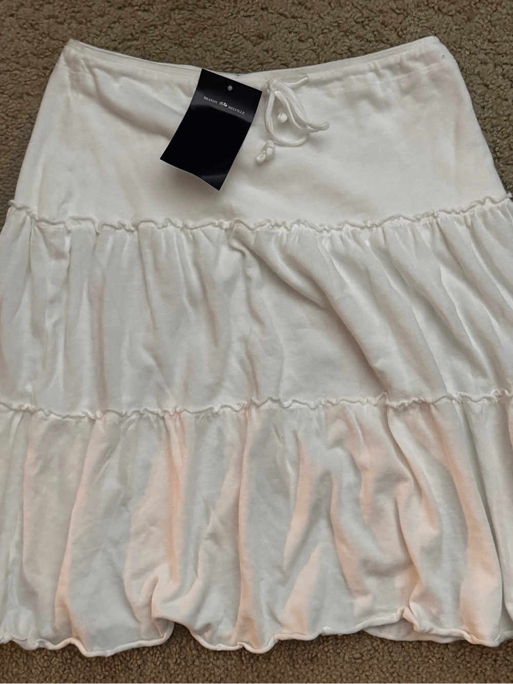 Brandy Melville White Tiered A-Line Drawstring Skirt